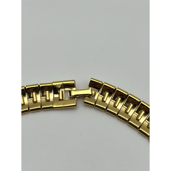 Gold Tone Choker Necklace 80s Egyptian Style Link Shiny Matte Collar Statement - Picture 6 of 8